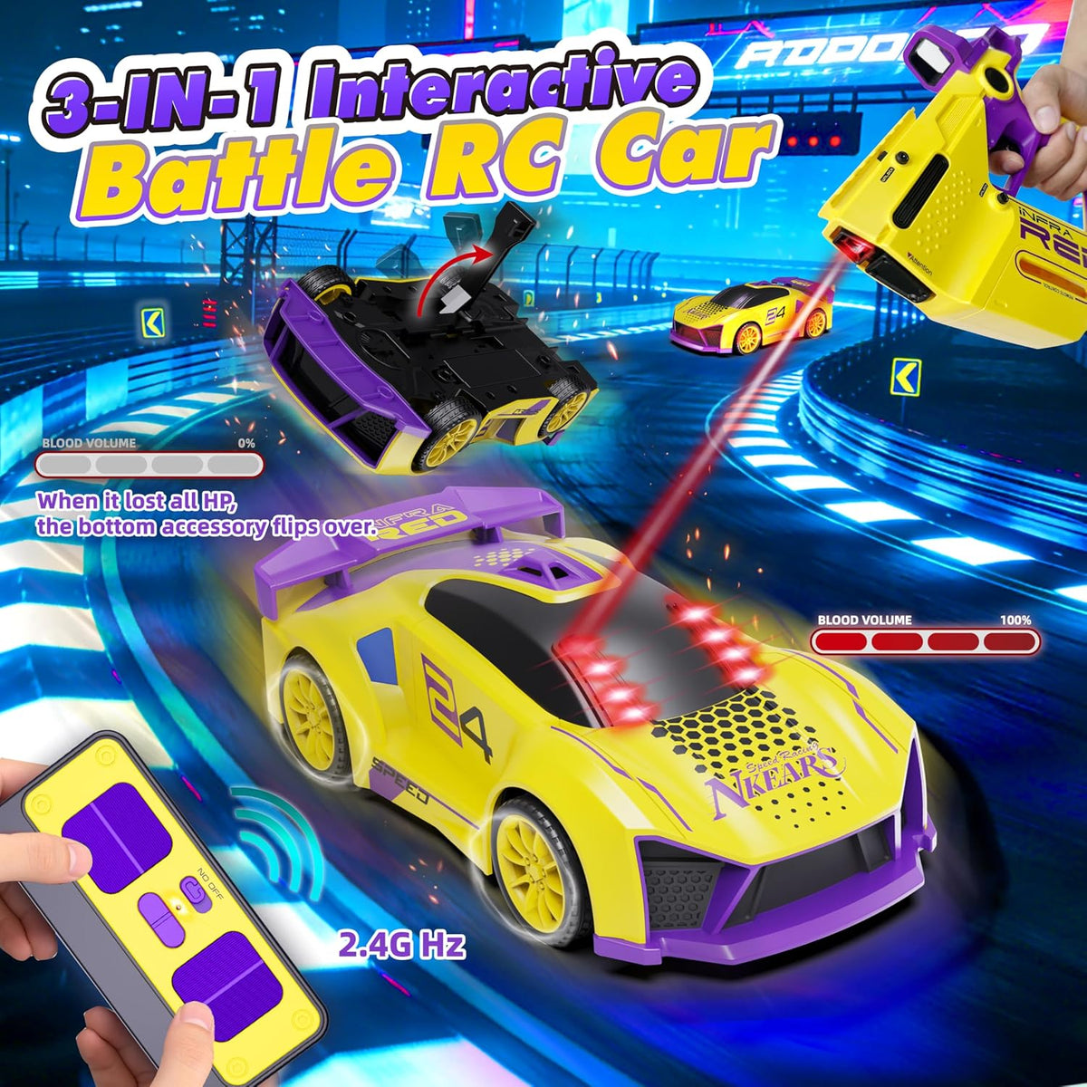 3-in-1 RC Stunt Car with Infrared Battle Gun
