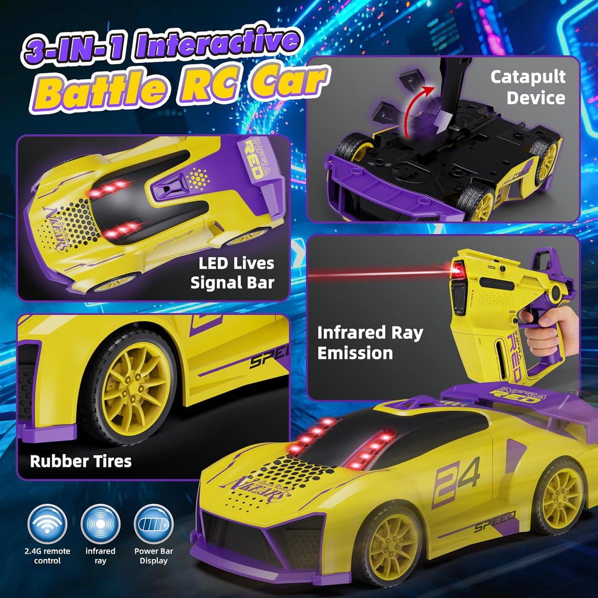 3-in-1 RC Stunt Car with Infrared Battle Gun