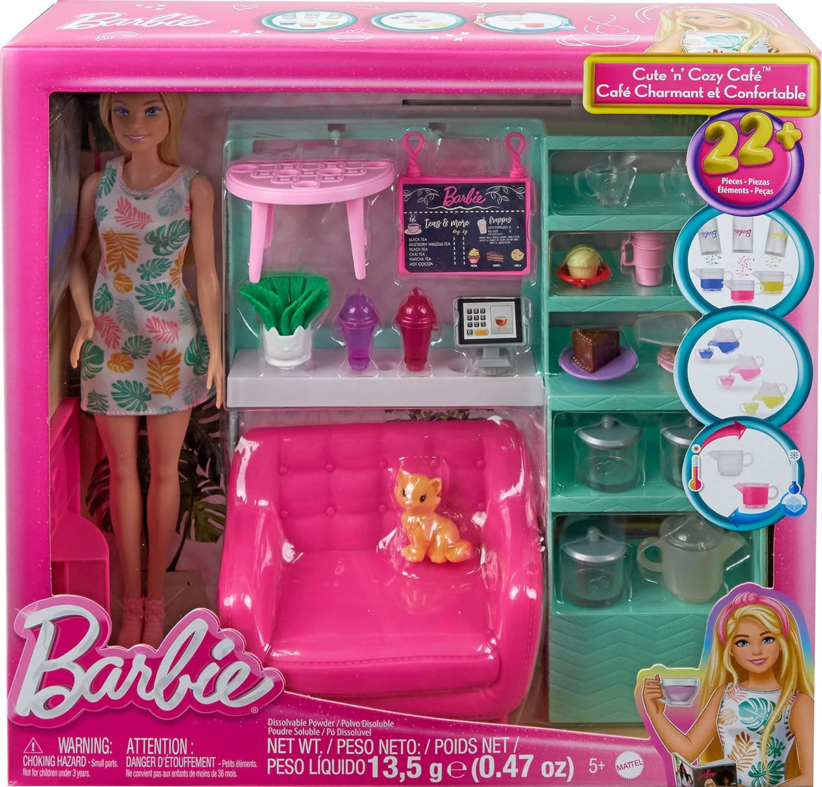Barbie Cozy Café Playset HKT94 – Doll & 21 Accessories