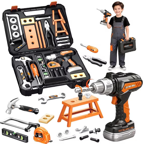 26-Piece Kids Tool Set with Toolbox & Toy Drill – Pretend Play Construction Set