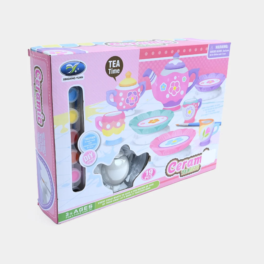 Ceramic Tea Set Painting Kit – 19 Pieces