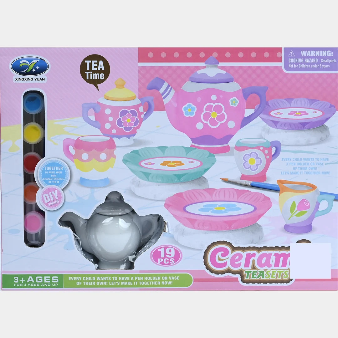 Ceramic Tea Set Painting Kit – 19 Pieces