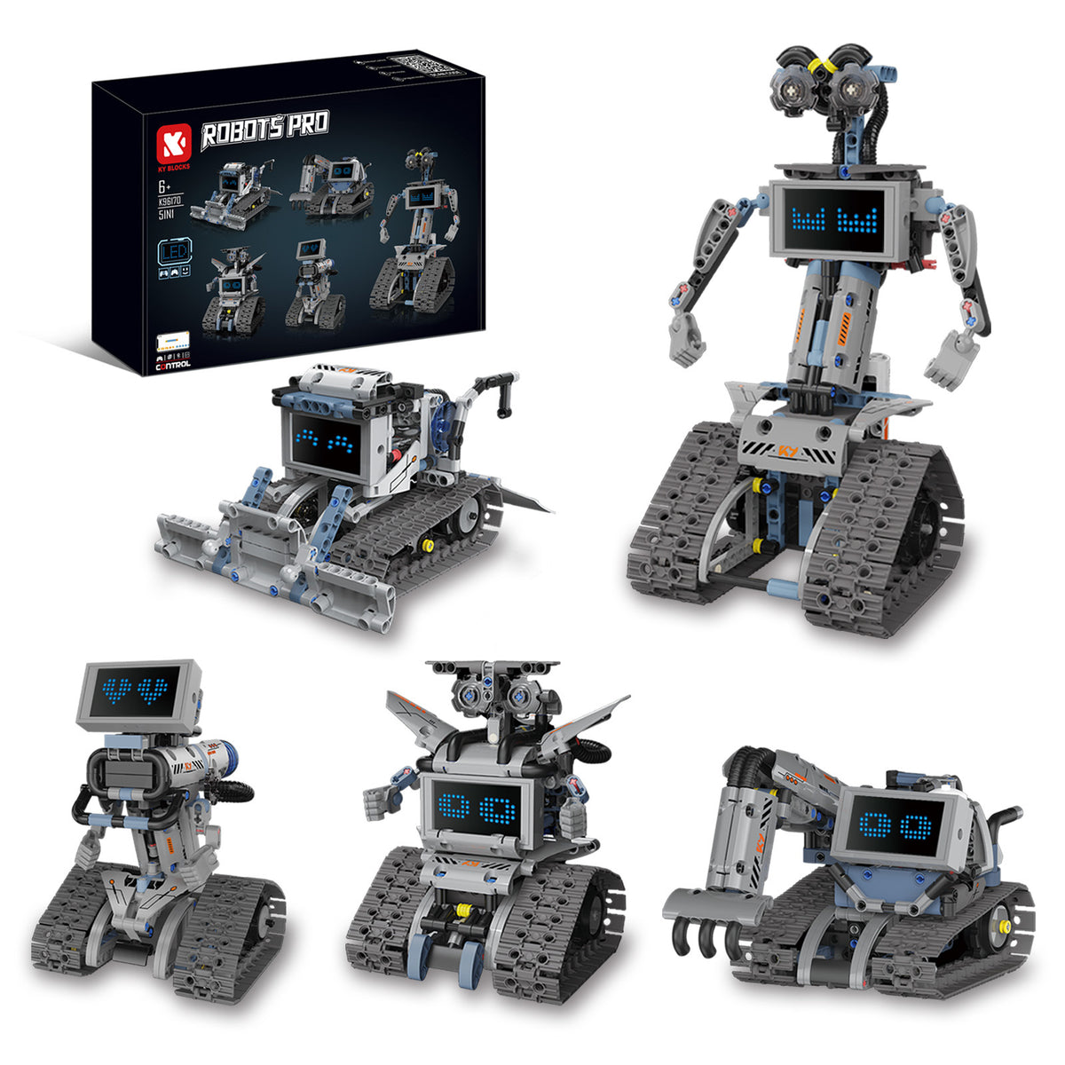 Technical Building Blocks Robots Pro 5-in-1 Set with Remote Control and LED Screen