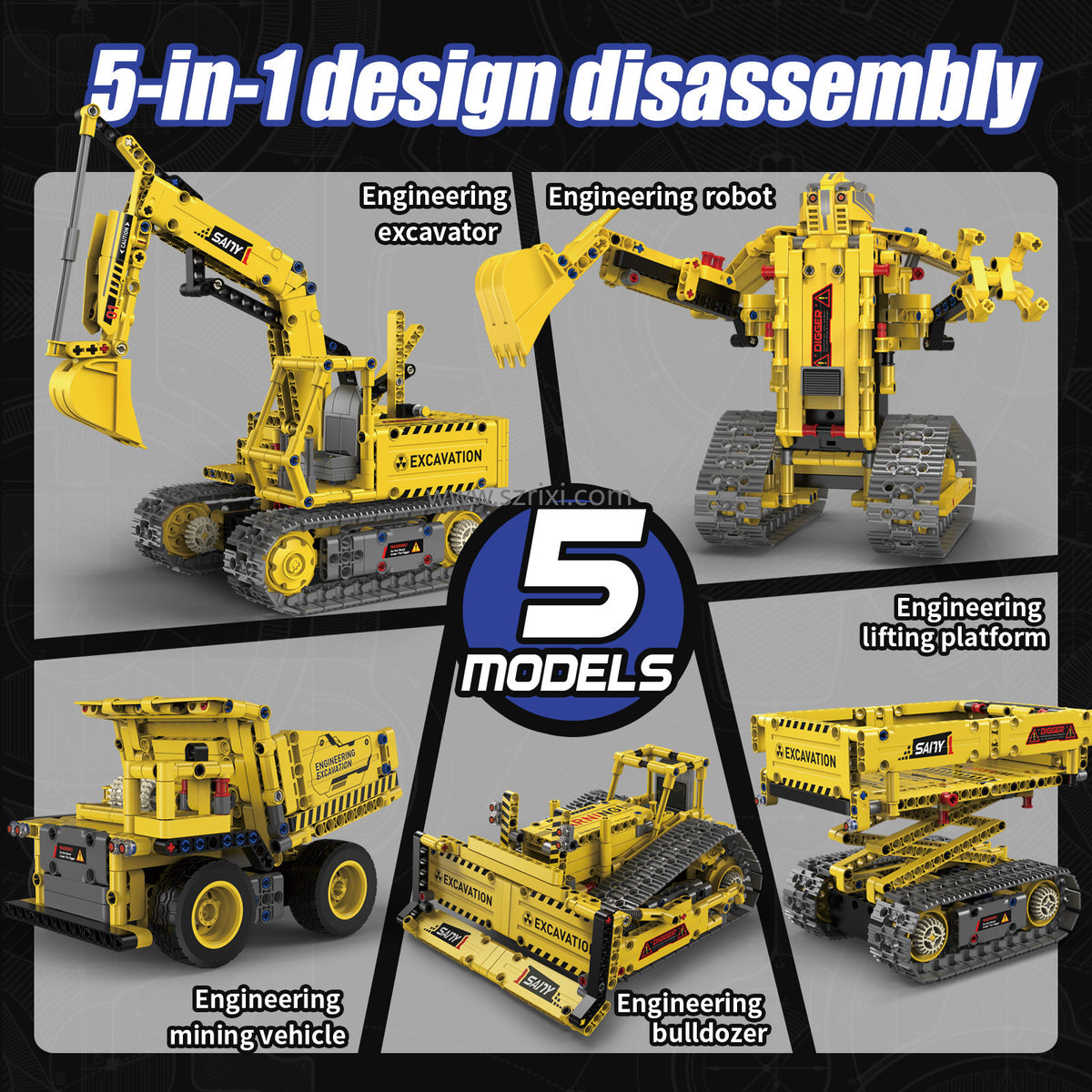 Building Blocks Crane 5-in-1 Set with Remote Control and App remote 555pcs