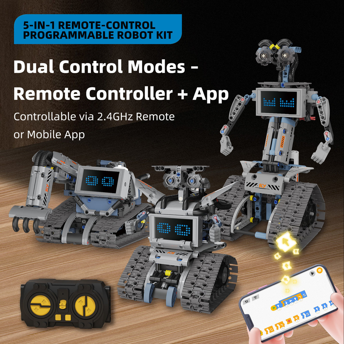 Technical Building Blocks Robots Pro 5-in-1 Set with Remote Control and LED Screen