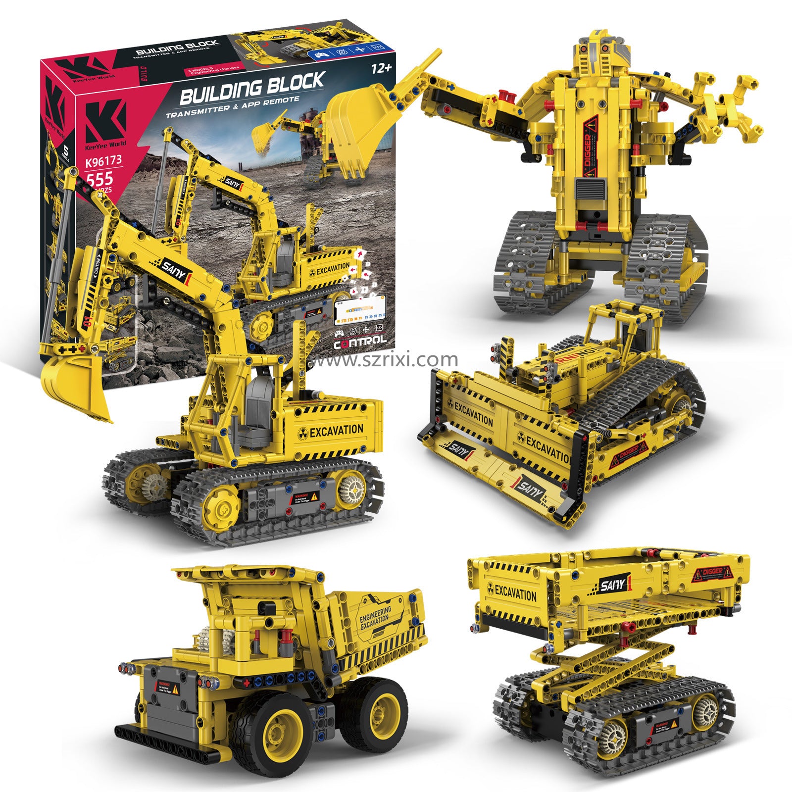 Building Blocks Crane 5-in-1 Set with Remote Control and App remote 555pcs