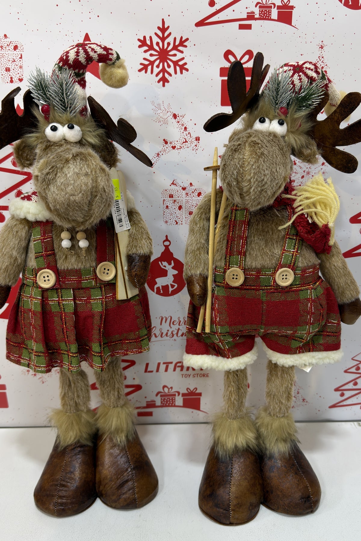 Christmas Reindeer Couple Decorations with Festive Outfits 50cm