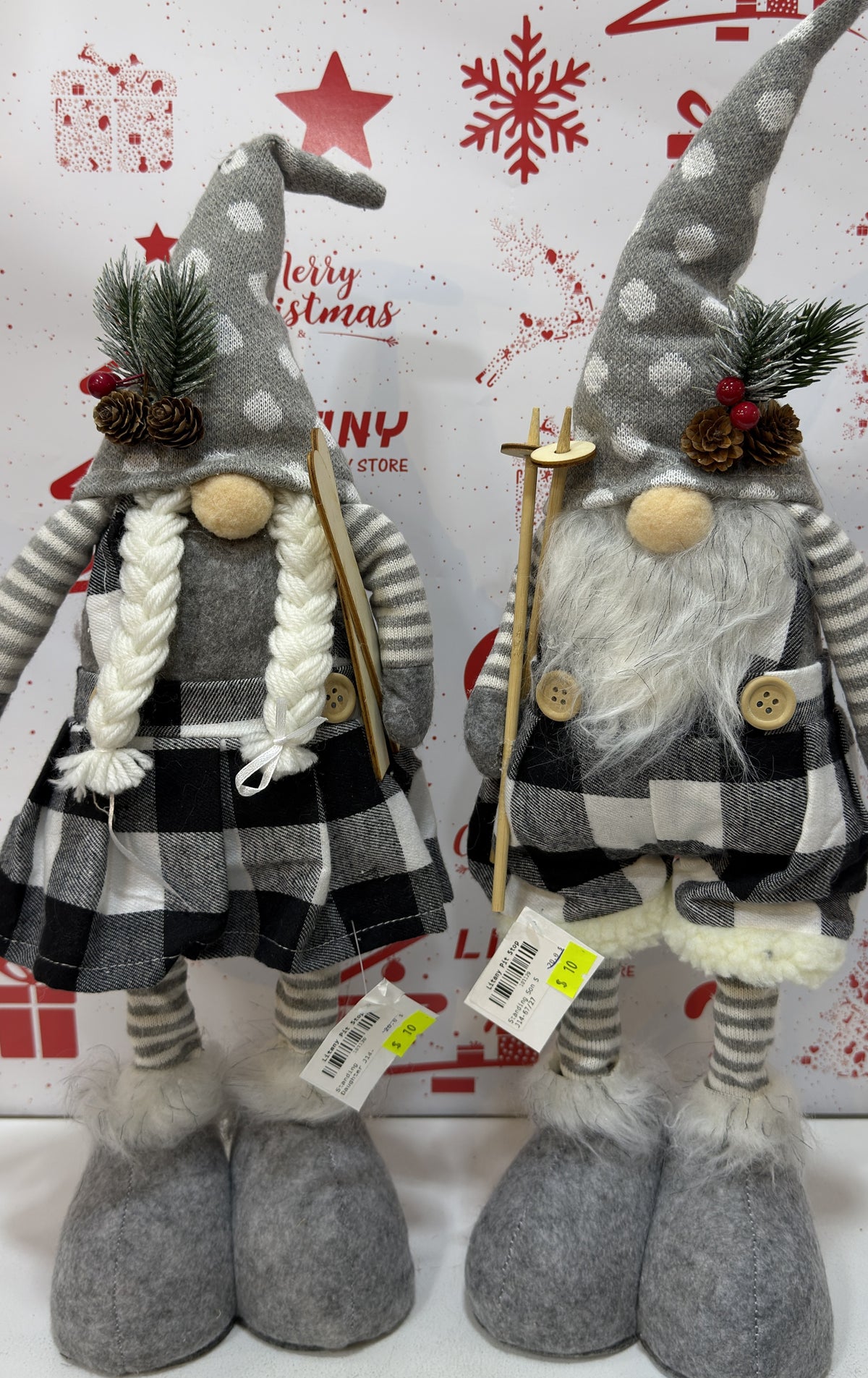 Christmas Reindeer Doll with Grey Hat and Striped Legs 55cm
