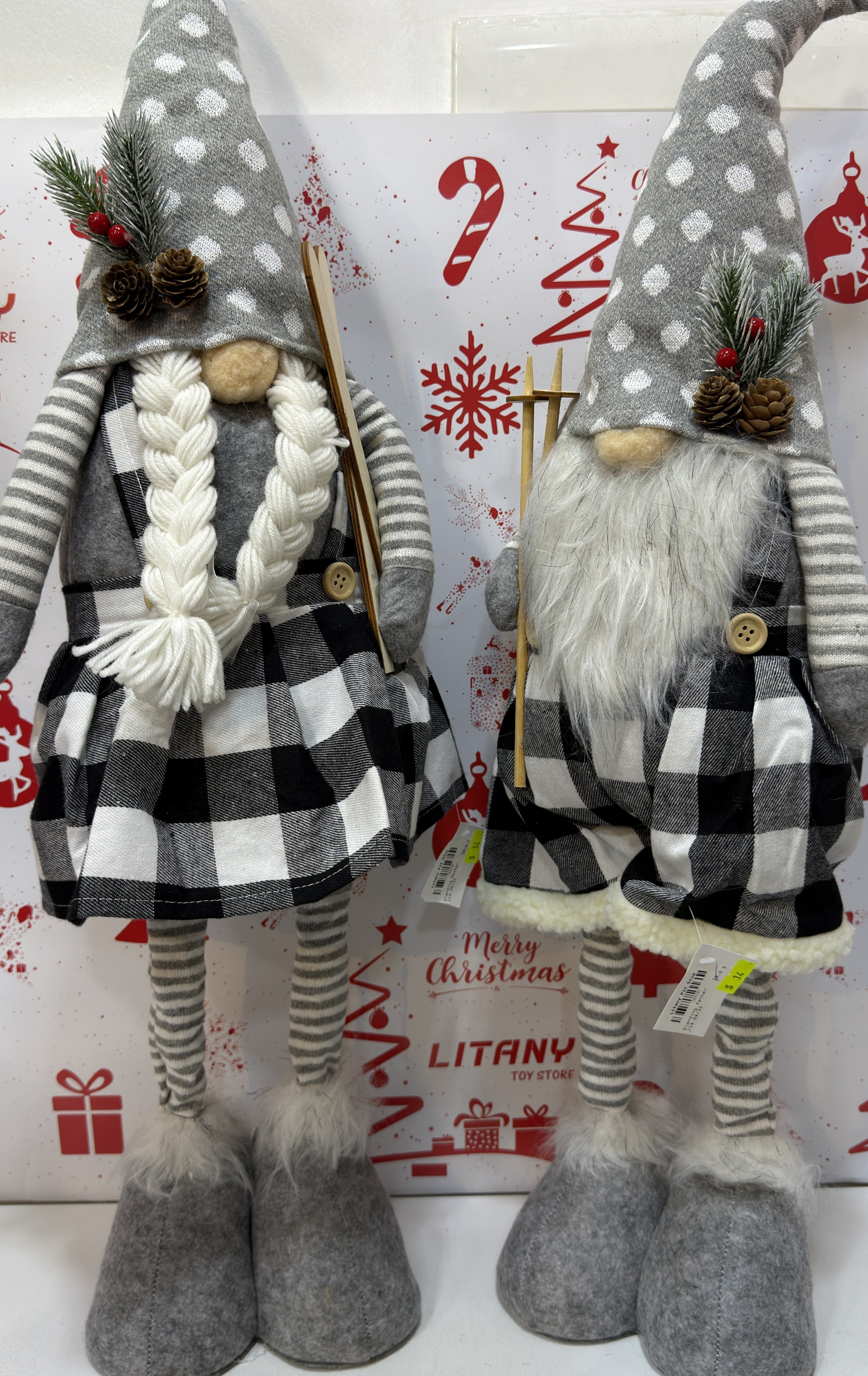 Christmas Reindeer Doll with Checked Dress 80cm