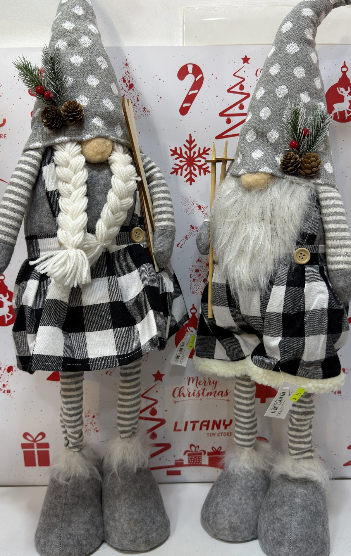 Christmas Reindeer Doll with Checked Dress 80cm