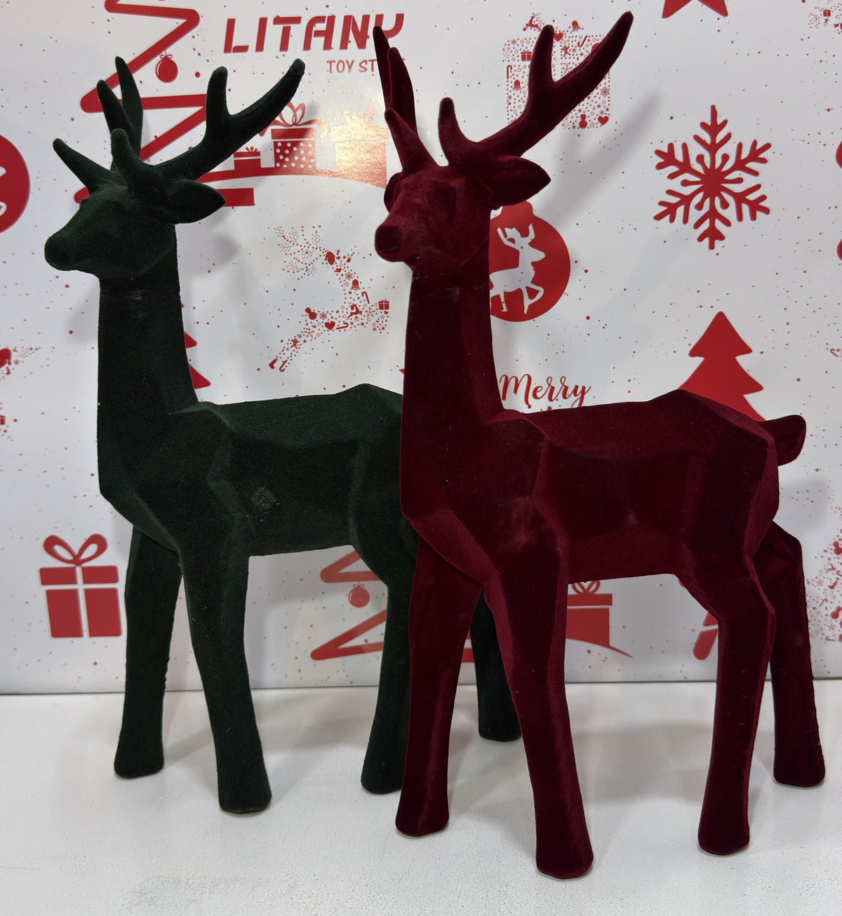 Black and Red Standing Reindeer Decoration 35cm