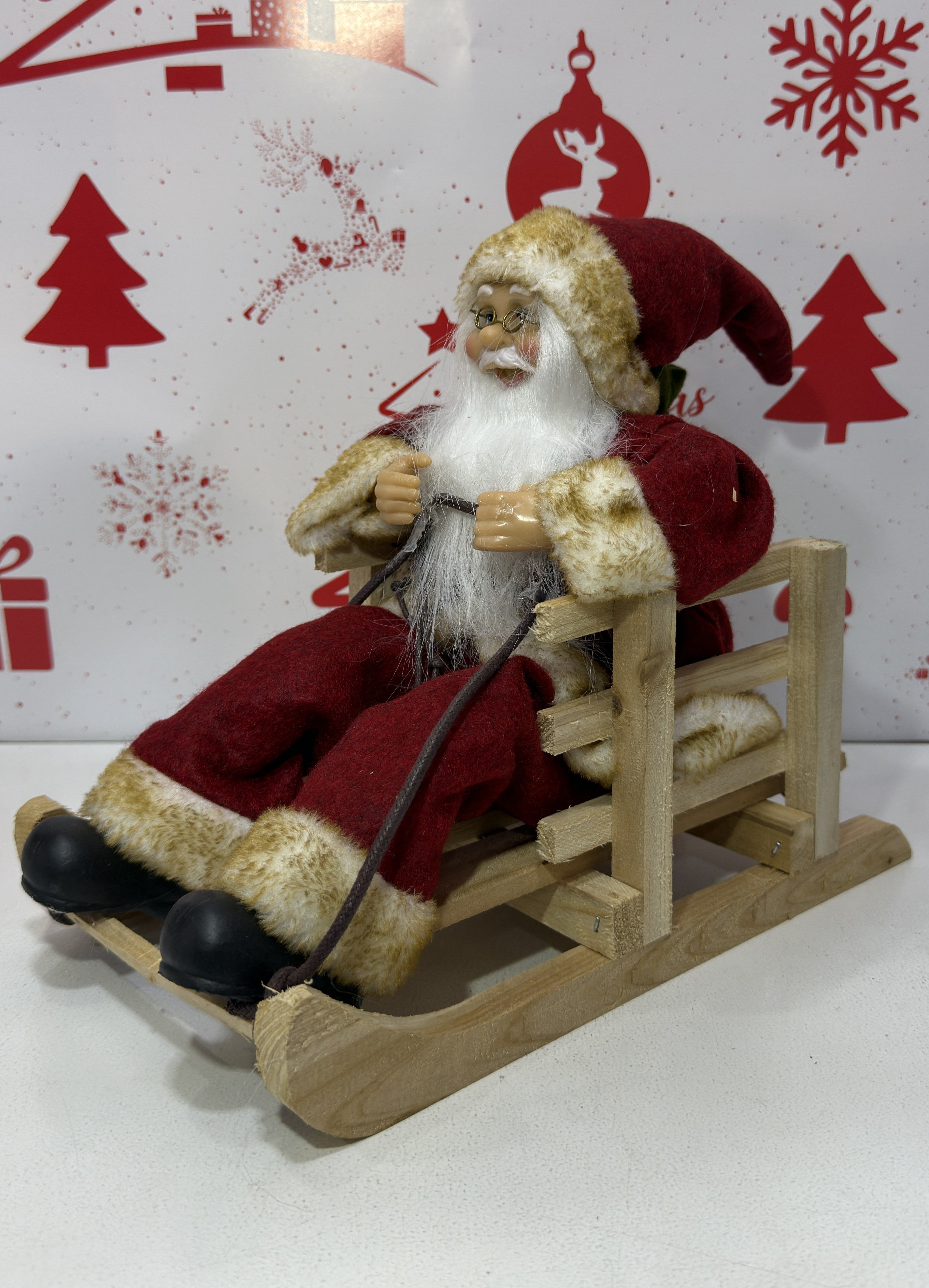 Santa Claus Christmas Decoration with Wooden Sled 27cm