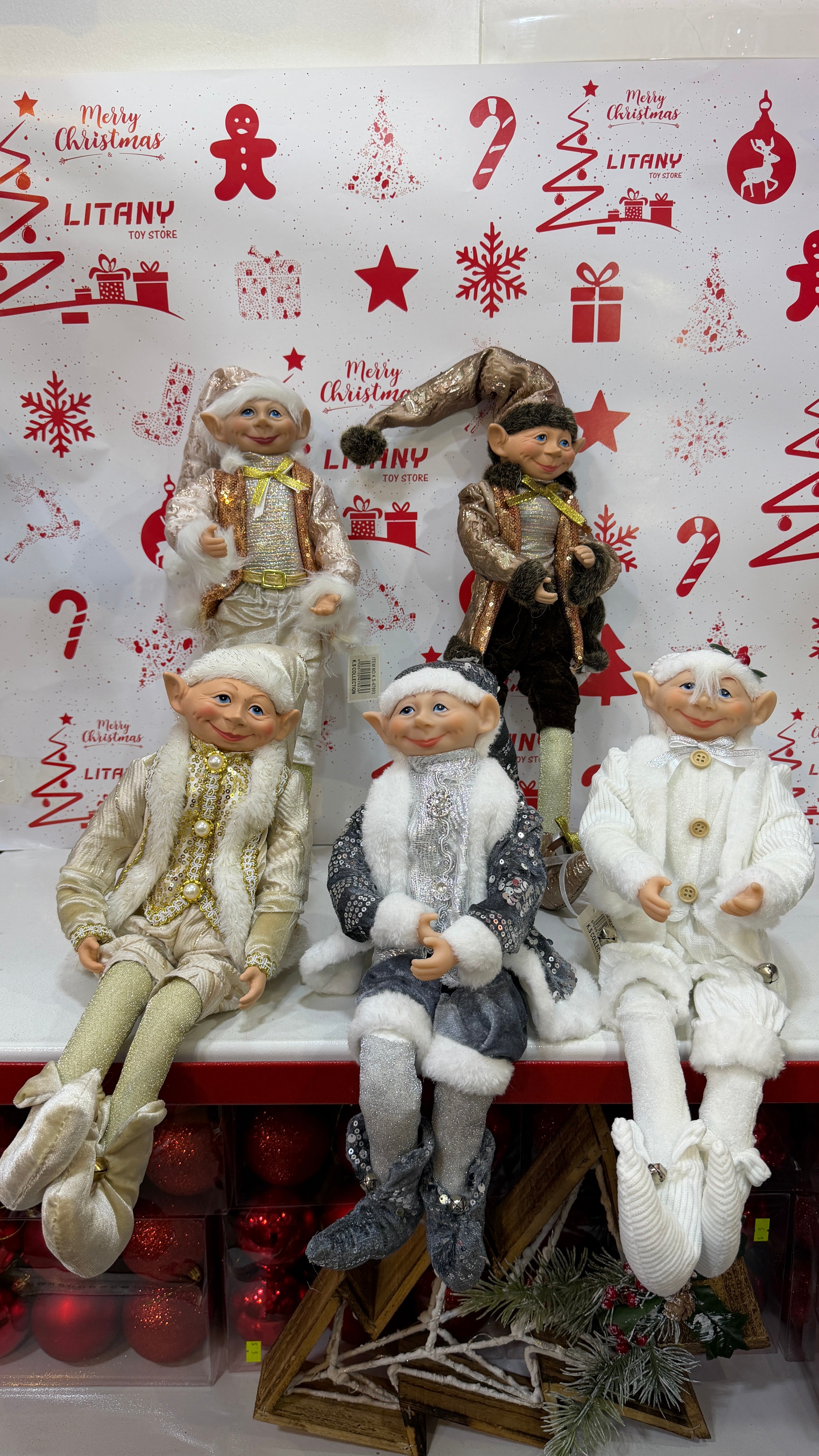 Christmas Elf and Santa Claus Seated Decoration 45cm
