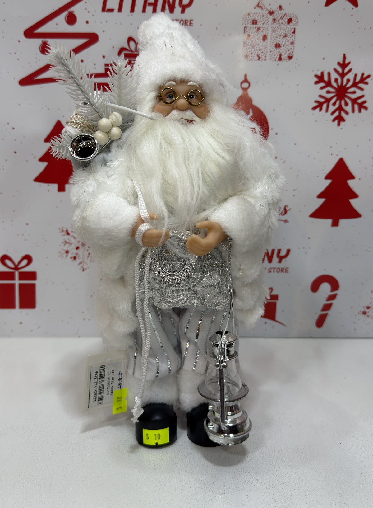 Santa Claus Christmas Decoration with Grey Outfit 35cm