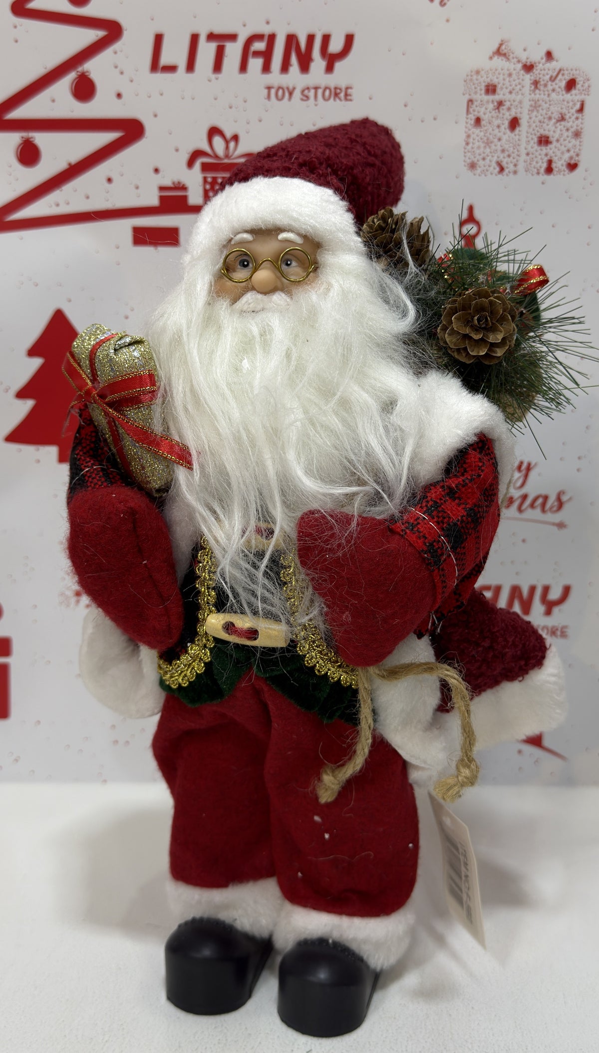 Santa Claus Christmas Figure in Red and Green Outfit 35cm