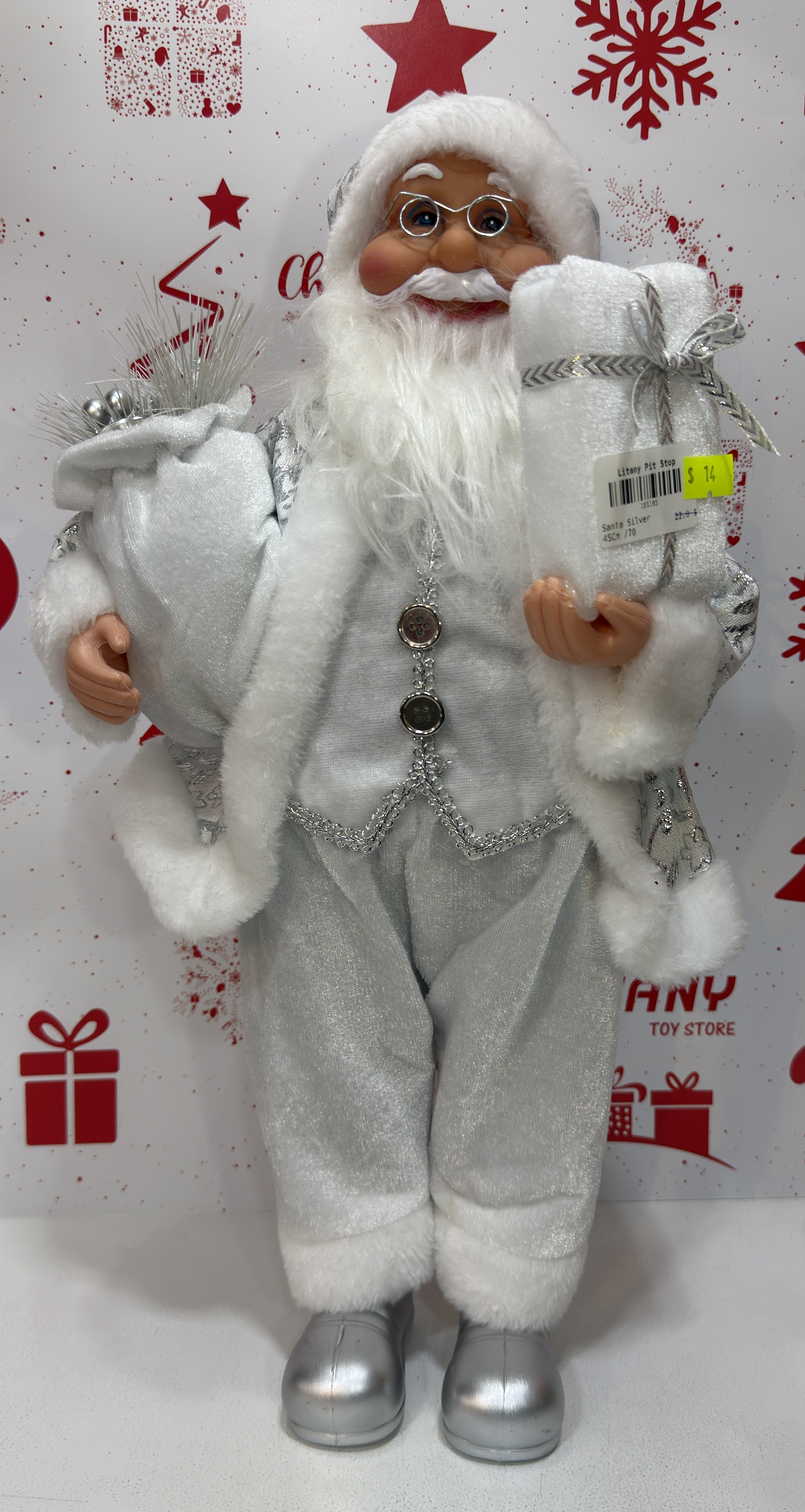 Standing Santa Claus Decoration in White Outfit 45cm