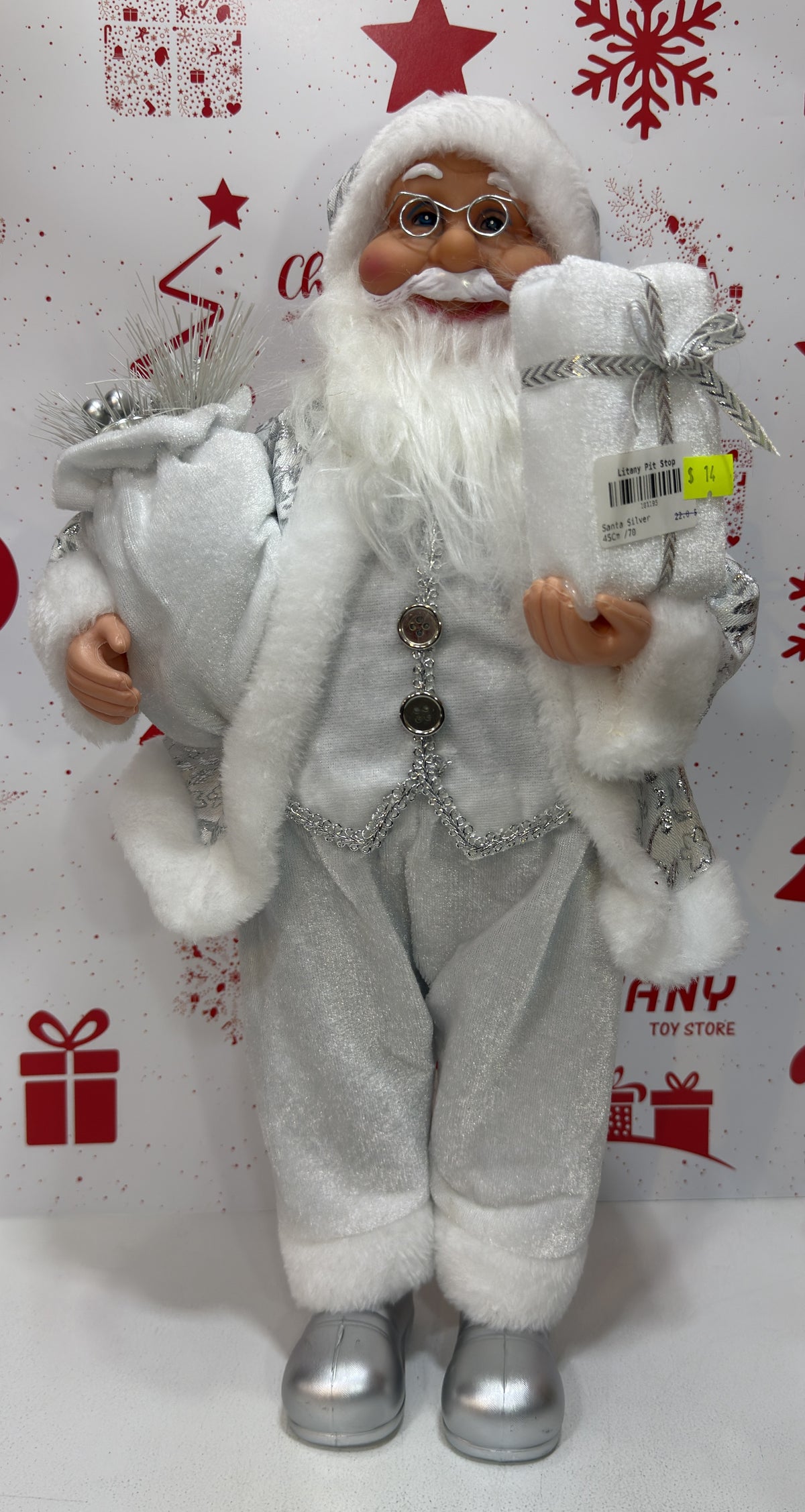 Standing Santa Claus Decoration in White Outfit 45cm