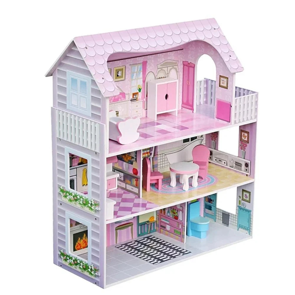 Wooden Doll House With 8PCS Furnitures