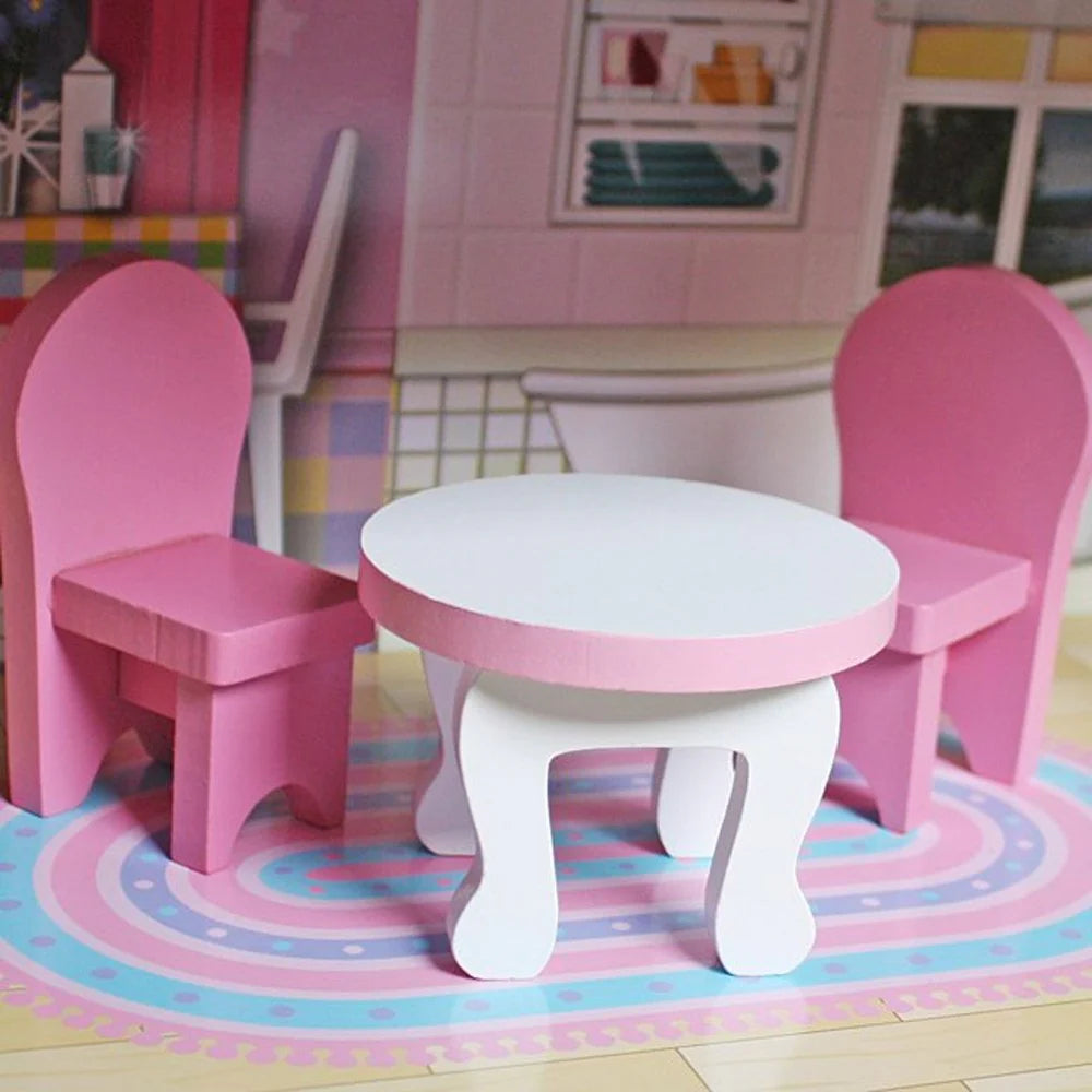 Wooden Doll House With 8PCS Furnitures