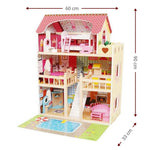 Wooden Doll House with furniture with Pool and outdoor accessories