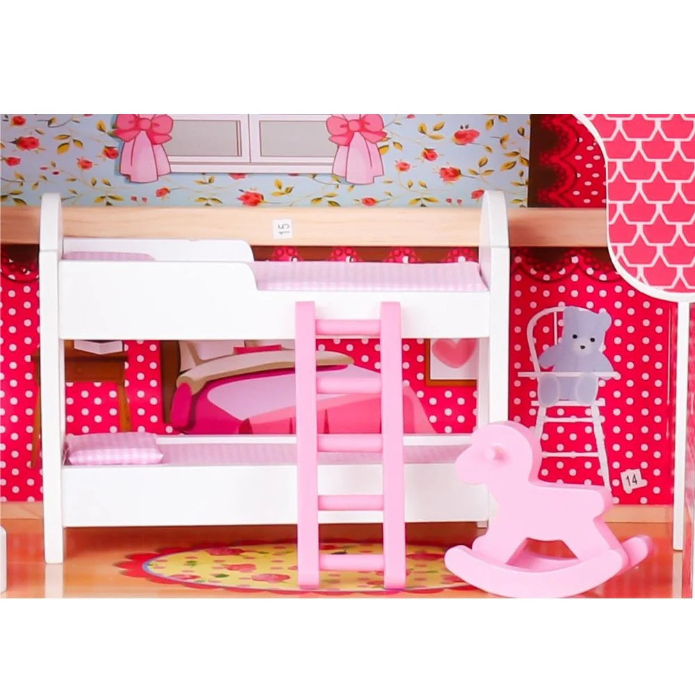 Wooden Doll House with furniture with Pool and outdoor accessories