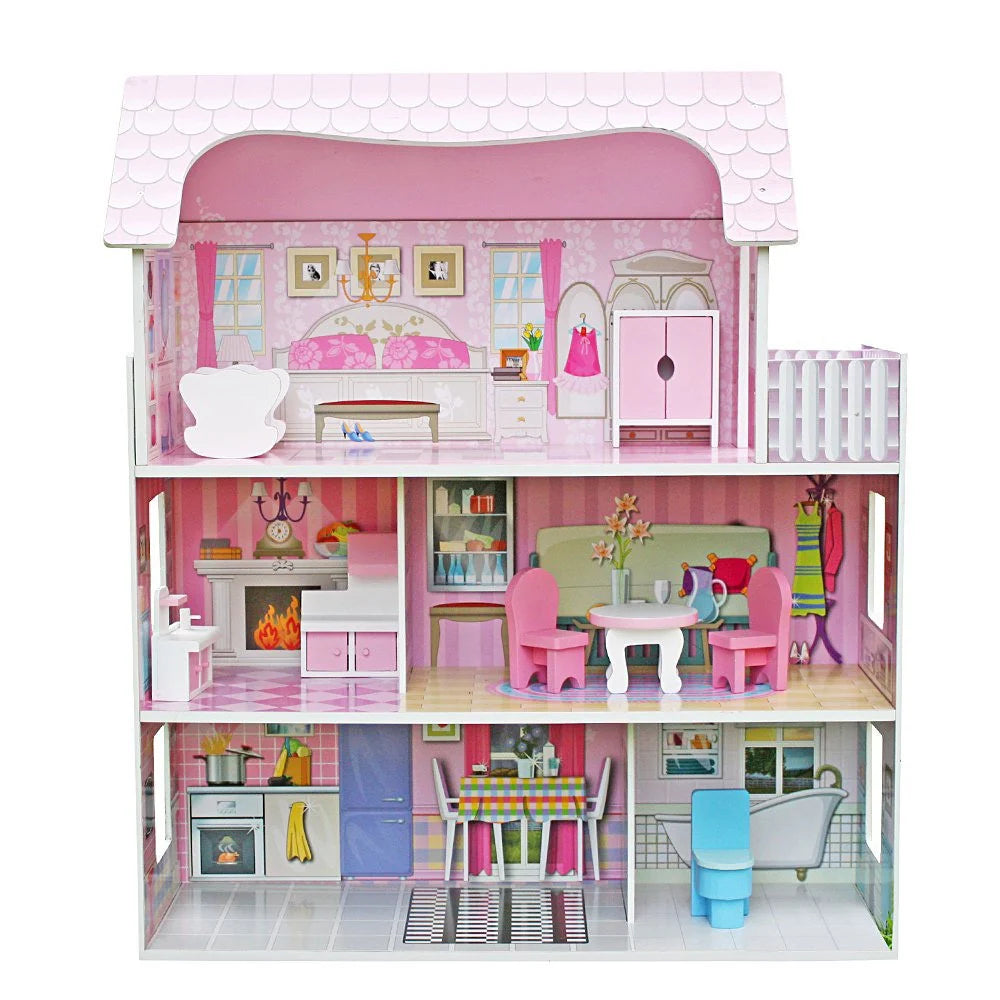 Wooden Doll House With 8PCS Furnitures