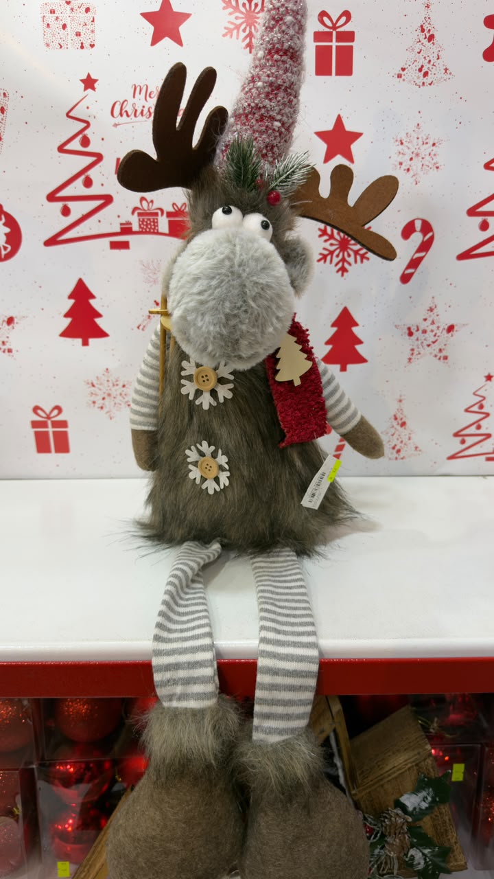 Christmas Reindeer Standing Decoration with Striped Legs 80cm