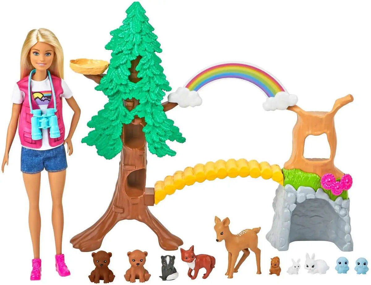 Barbie Wilderness Guide Interactive Playset GTN60 – Doll, Tree, Bridge & 10 Animals