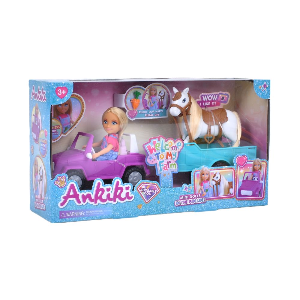 Ankiki Doll Playset – Doll, Car, Trailer & Horse
