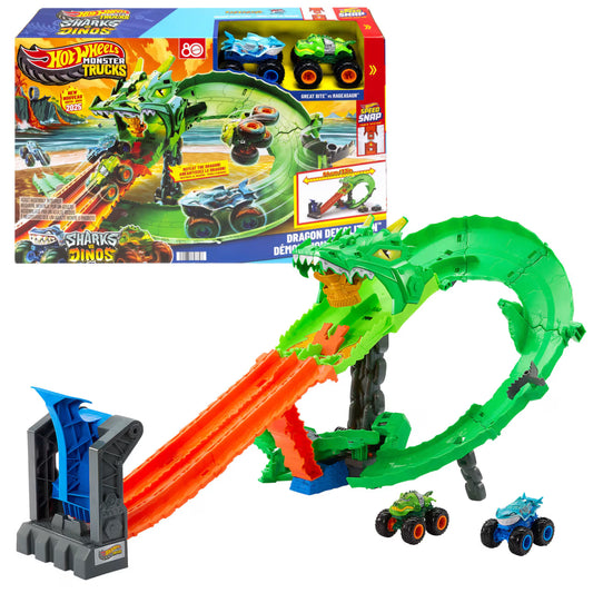 Hot Wheels Monster Trucks Sharks vs. Dinos Dragon Destruction JFR06