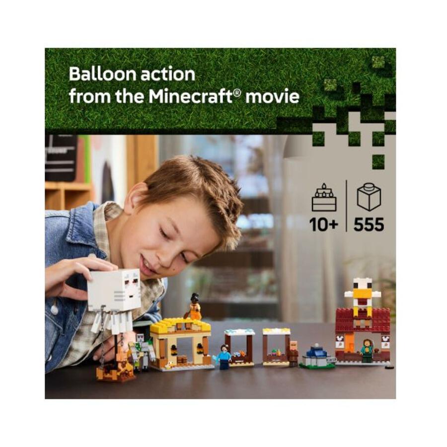 LEGO Minecraft The Ghast Balloon Village Attack 21273 – Minecraft Movie Set, 555 Pieces