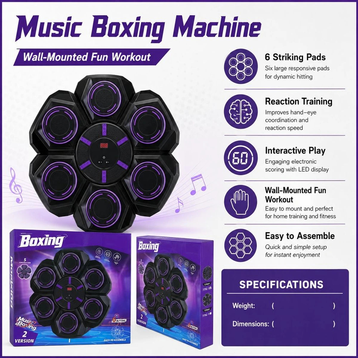 Interactive Musical Boxing Training Pad – 45cm