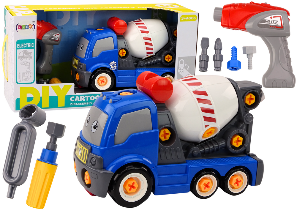 LEAN Toys Cartoon Concrete Mixer Truck DIY Assembly Set – Blue | 18646