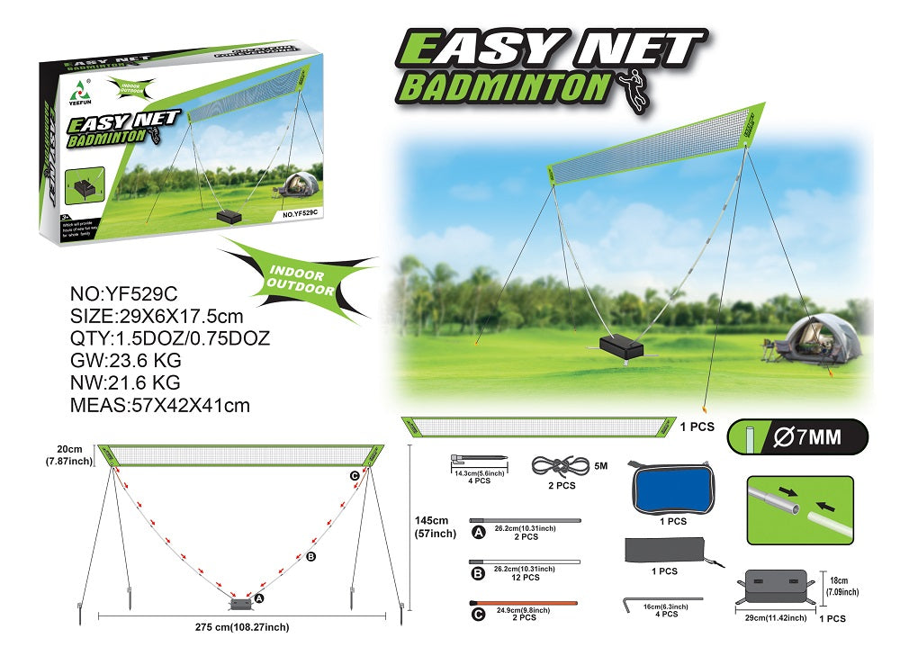 Portable Badminton Net – 275 × 145 cm