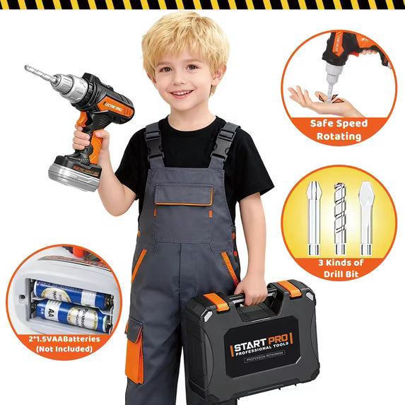 26-Piece Kids Tool Set with Toolbox & Toy Drill – Pretend Play Construction Set