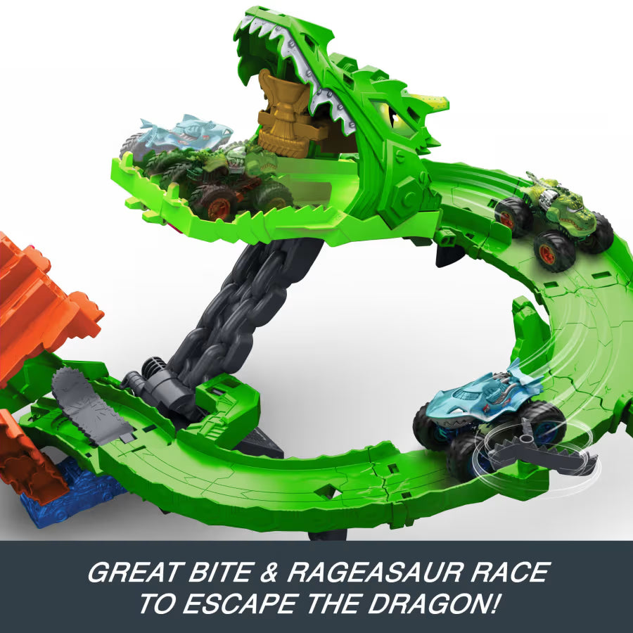 Hot Wheels Monster Trucks Sharks vs. Dinos Dragon Destruction JFR06