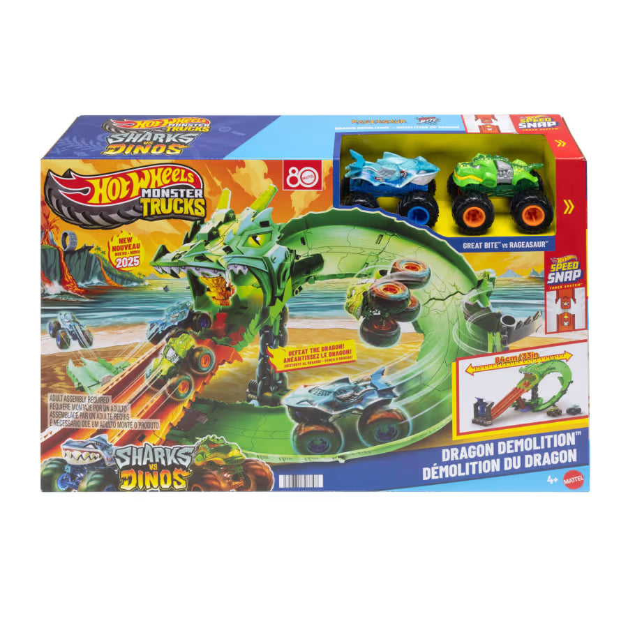 Hot Wheels Monster Trucks Sharks vs. Dinos Dragon Destruction JFR06