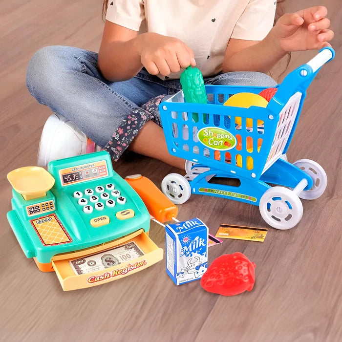 Supermarket Pretend Play Set with Cash Register & Shopping Cart