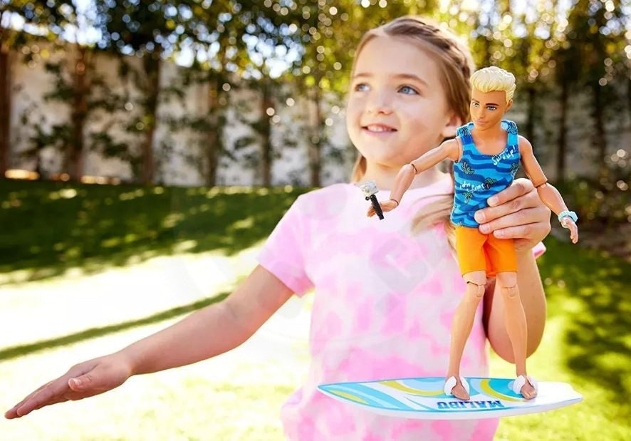 Barbie Ken Doll with Surfboard and Pet Puppy