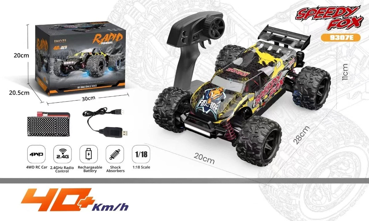 Enoze Rapid Pioneers RC Basher Car 1:18 4WD – 40 km/h High-Speed Off-Road Monster Truck