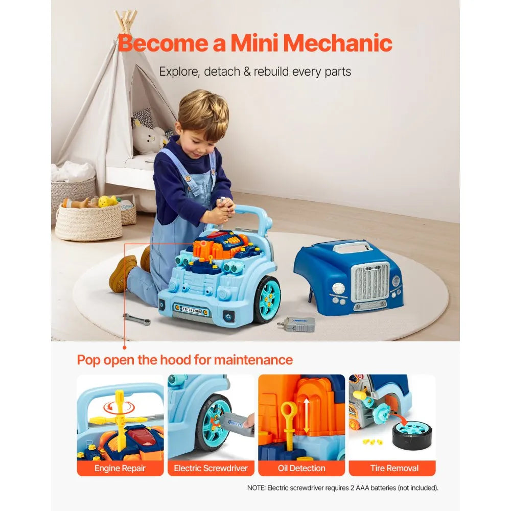 Engine Repair Toy 60-Piece Mechanic Set – Car Workshop Toy with Lights & Sounds